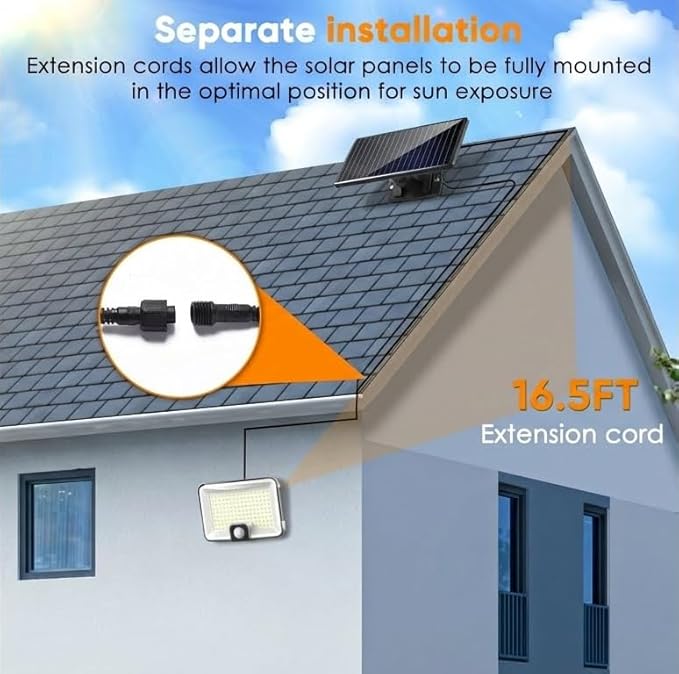 Solar Lights Outdoor Waterproof Motion Sensor, 1000LM LED Measured Flood Light with Remote,16 FT Detection, 270° Wide, Dusk to Dawn Solar Powered Security Lights for Porch Patio Yard Garage