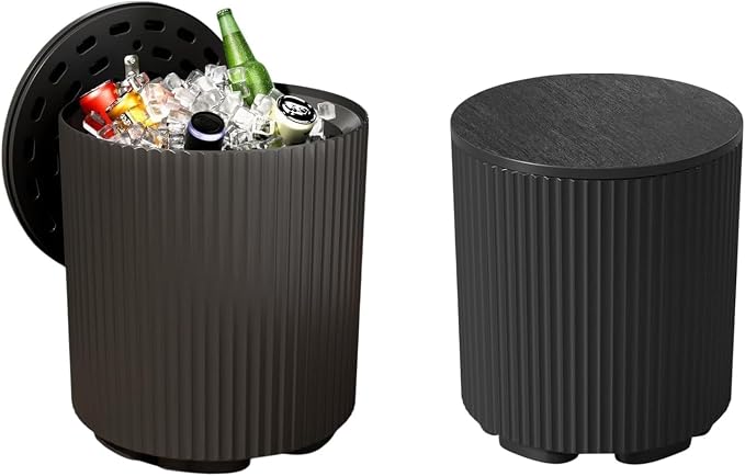 Patio Table, 2 PCS Ice Chest Storage, Portable Outdoor Bucket Cooler, 16.65in Outdoor Cooler Side Table - 2 in 1, Ice Chest Side for Parties Picnics Beach, Black