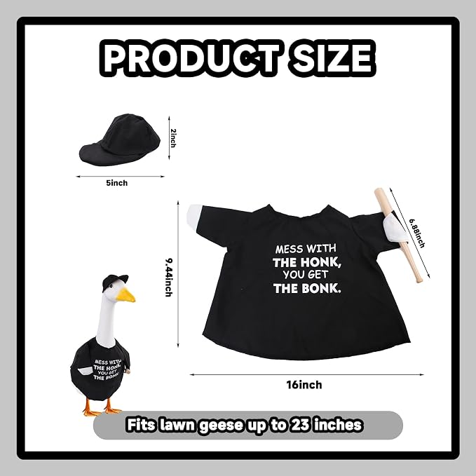 Porch Goose Outfit Costume Mess with The Honk You Get The Bonk Baseball Goose Clothes with Wood Bat Warning Porch Sign for Plastic Cement Goose Statue Garden Lawn Yard Patio Outdoor Decor