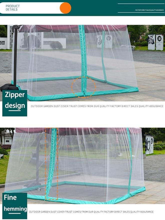 10ft Patio Mosquito Netting Patio Umbrella Cover Mosquito Netting Screen,Windproof Mosquito with Zipper Portable Foldable Umbrella Mosquito Net（10'10'7.6'） (Black)