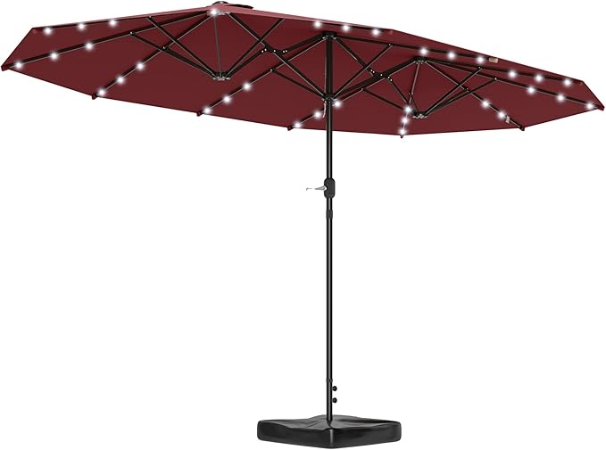 Outsunny 14.4ft Large Patio Umbrella with 36 Solar LED Lights, Double Sided Outdoor Umbrella with Base Included