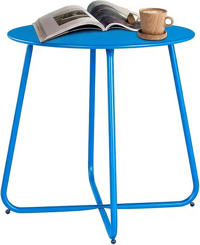 LAUSAINT HOME 18" Outdoor Side Table, 1 Pack Small Round Patio Table with Adjustable Footpads, Powder Coated Steel Coffee Table for Patio, Balcony, Porch and Garden