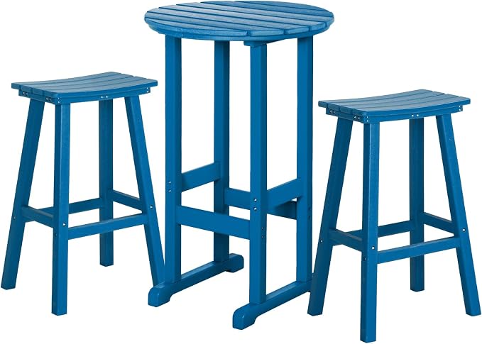 nalone Outdoor Bar Table and Chairs Set, HDPE Bar Table with Bar Stools Set of 2, Patio Table Pub Height Dining Table for Deck, Porch, Backyard, Garden