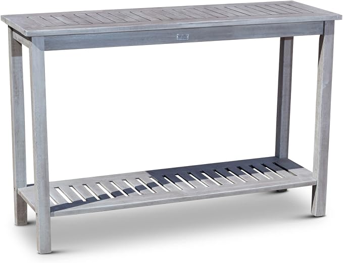 DTY Outdoor Living Eucalyptus Wood Console Table, Two-Shelf Outdoor Buffet, Silver Gray Weather-Resistant Finish