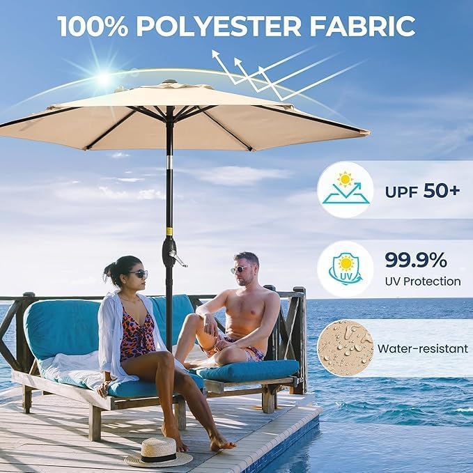 Wisteria Lane Outdoor Patio Umbrella, 7.5' Patio Umbrella, Market Umbrella, Large Outdoor Umbrella, Metal Pole Umbrella with Push Button Tilt and Crank, Polyester Canopy