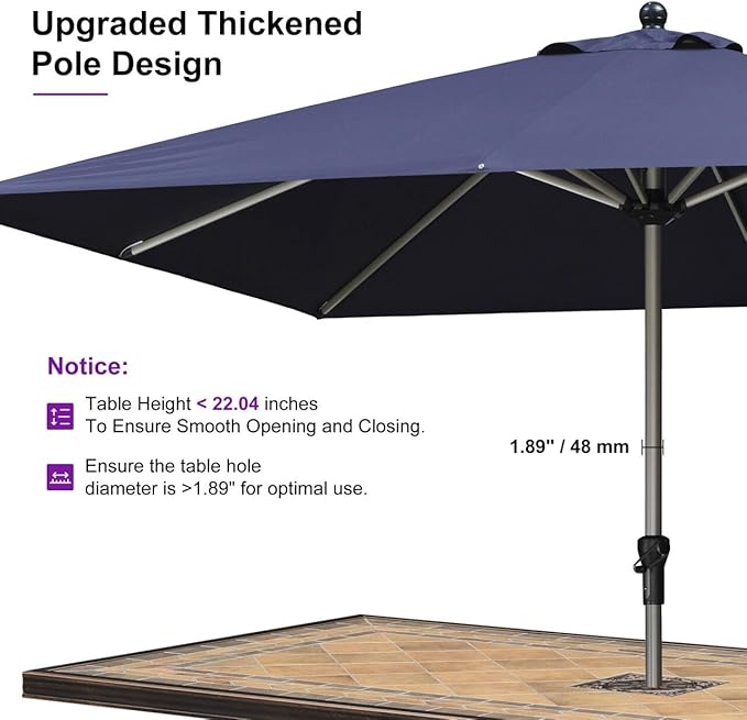 PURPLE LEAF 10' x 10' Square Patio Umbrella, Alumimum Outdoor Market Umbrella with 3 Year Fade Resistant, Pool Umbrella for Deck Garden, Patio, or Poolside, Lawn