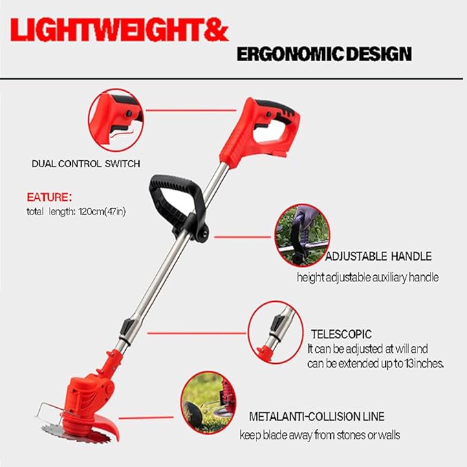 Grass Edger Cordless-Gjpwyfdc Battery Weed Wacker with Charger,21v Weed Eater Battery Powered Lightweight Brush Cutter