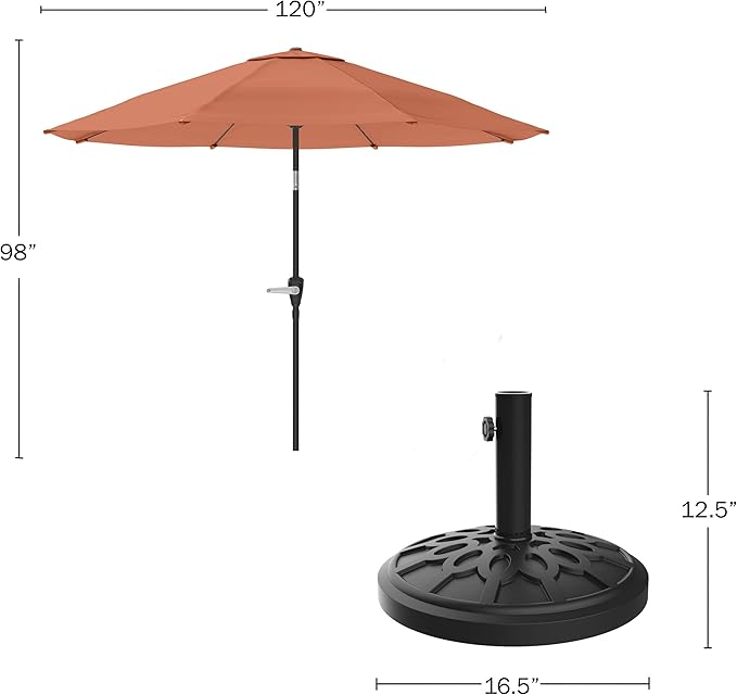 Pure Garden Patio Umbrella with Auto Tilt - 10ft Easy Crank Sun Shade with 19lb Weighted Base for Deck, Outdoor Furniture, or Pool (Terracotta)