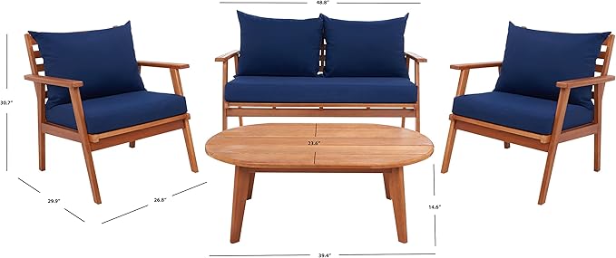 SAFAVIEH PAT7050A Collection Deacon Natural and Beige 4-Piece Outdoor Patio Set