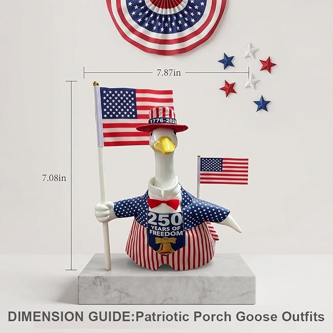 Patriotic Porch Goose Outfits for 23" H Lawn Statue, 4th of July Porch Goose Outfit Anniversary Sign Flag Goose Clothes Costume for Independence Day & Memorial Day Outdoor Garden Yard Patio Decor