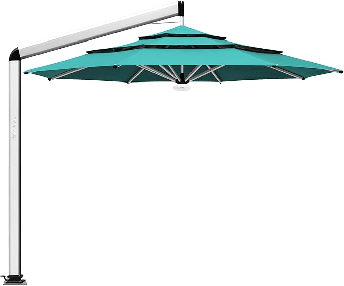 EliteShade USA Atlas 3-Tier 11FT Full Aluminum Cantilever Patio Umbrella for Outdoor Restaurant Garden Courtyard Deck Pool and Marketing with Light (No battery), Teal