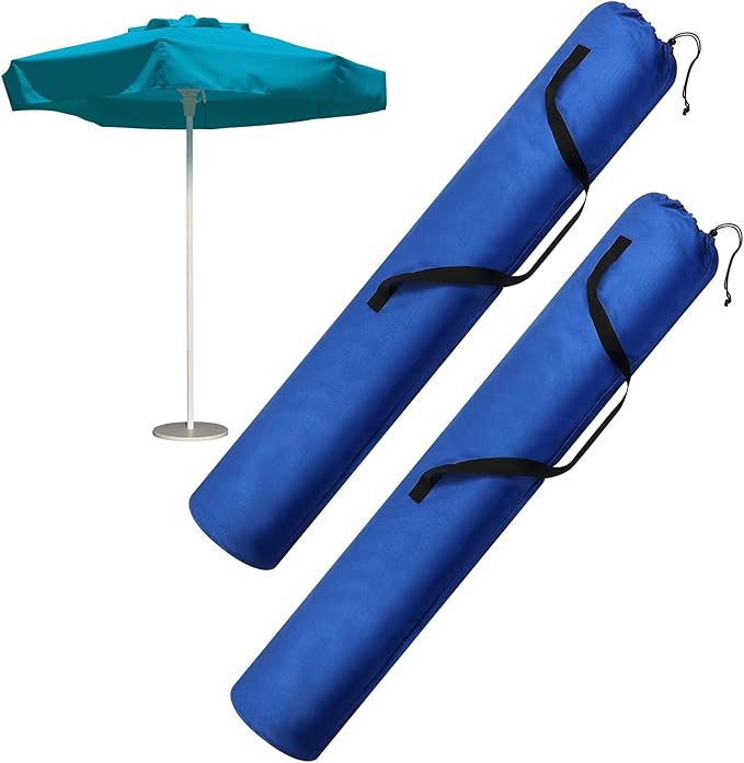Dunzy 2 Pcs Beach Bags for Umbrella Waterproof Storage Bag for Umbrella with Shoulder Strap Carry Handle Large Foldable Bag for Umbrellas Outdoor Camping Traveling Patio Beach, Blue, 57 x 10 Inch