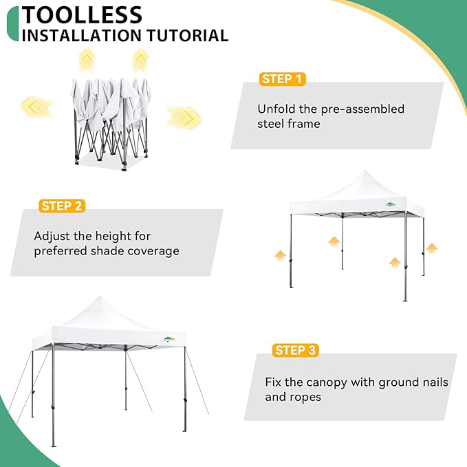 COBIZI 10x10 Pop up Canopy Tent Heavy Duty, Easy Set-up Commercial Outdoor Party Tent, 100% Waterproof Wedding Tents Gazebo, 3 Height Adjustable with Wheeled Bag, White