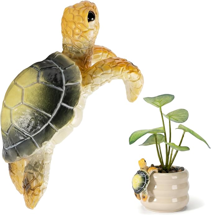 Yolev Turtle Plant Decorations for Pots Green Climbing Tortoise Figure Plant Pot Hanger Resin Cute Hanging Sea Turtle Statue Planter Pots Decorations for Yard Garden Ornaments Pot Decoration