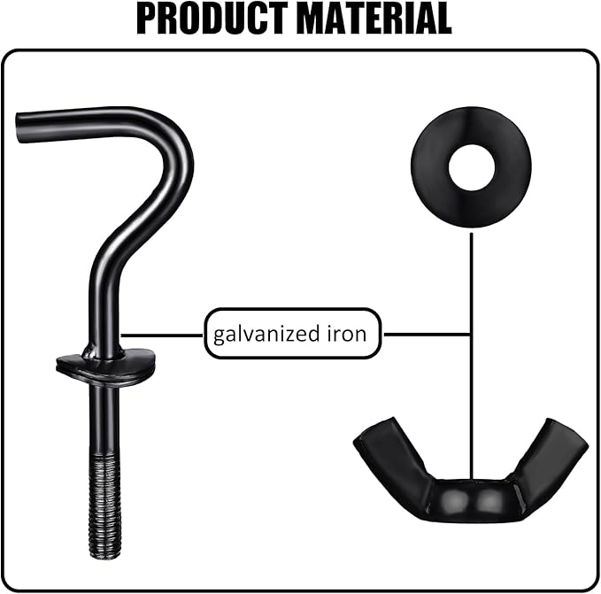 Therwen 8 Pcs Hammock Hardware Kit Heavy Duty Hammock Stand Hook Replacement Thread Hand Knob for Swing Chair Patio Umbrella Base Garden(Black)
