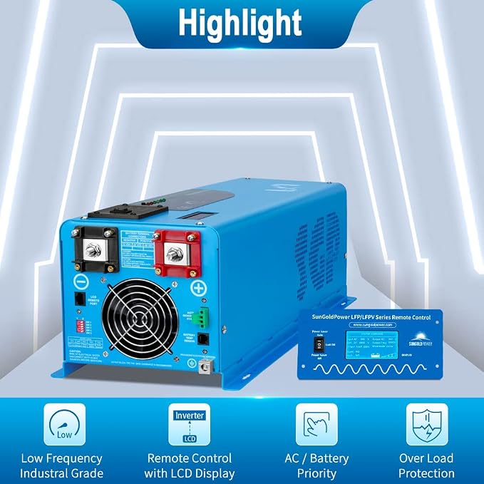 SUNGOLDPOWER 4000W 24V Pure Sine Wave Inverter Charger 24Vdc to 110/120Vac Off-Grid Inverter, Peak Power 12000W 20s, Low Frequency Inverter, Auto Generator Start,Remote LCD Display