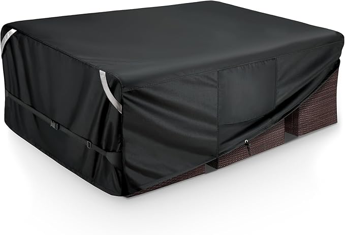 COSLFY Waterproof Patio Furniture Covers for Table and Chairs, Heavy-Duty 600D Oxford Outdoor Dining Set Cover with Drawstring, UV-Resistant All-Weather Protection, Fits 126L x 63W x 28H Inch(Black)
