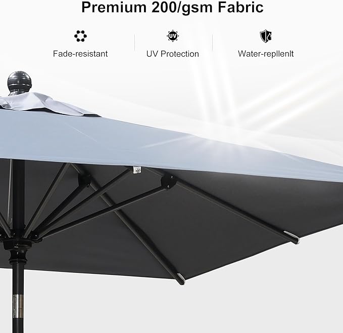 PURPLE LEAF 6.5' x 6.5' Square Patio Market Umbrella with Base Outdoor Table Umbrellas Aluminum Frame Sun Shade with 8 Sturdy Ribs Tilt for Garden Deck Lawn Pool Light Gary