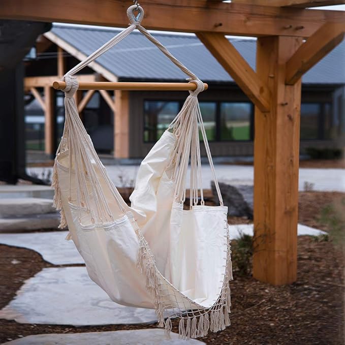 Vivere Cotton Hammock Chair with Hardwood Spreader Bar - 250 lb Capacity (Natural)