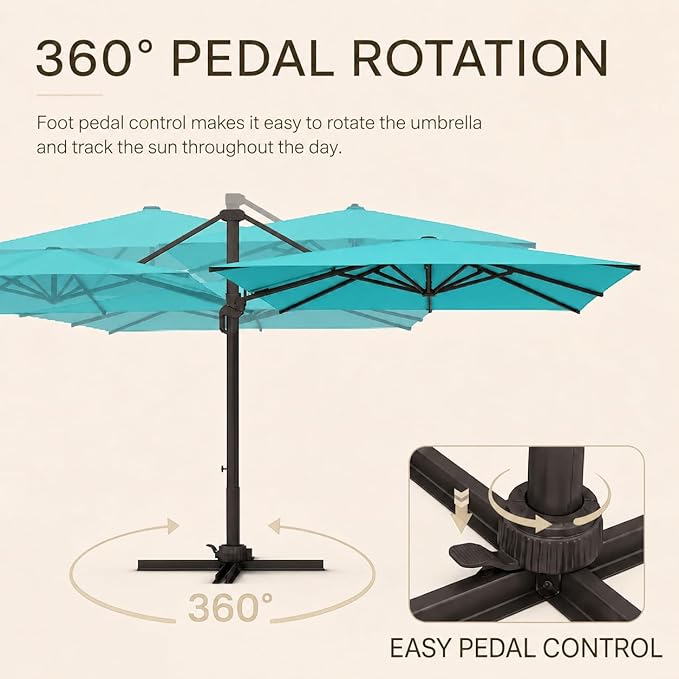 Kingdura 8' X 8' Cantilever Patio Umbrella with Base Included, Large Square Outdoor Offset Umbrella with 360-degree Rotation, Infinite Tilt, UV Protection for Pool Deck Garden Patio (Peacock blue)