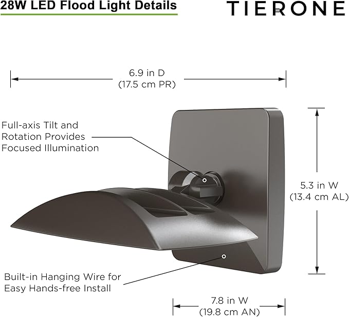 TIERONE 28W LED Flood Light with Remote Control 5 CCT tunable Outdoor LED Security Light for Gardens Garage UL Listed Residential Full Cutoff Wall Pack 3200LM IP65 Waterproof Dark Bronze 4 Pack
