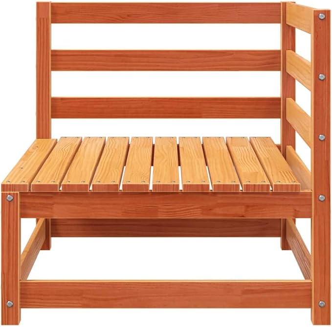 Rustic Outdoor Sectional Sofa Single Seat Module, 27.6x27.6x26.4 in Solid Waxed Pine Wood, Stackable Modular Couch for Patio Balcony Backyard Conversation Set