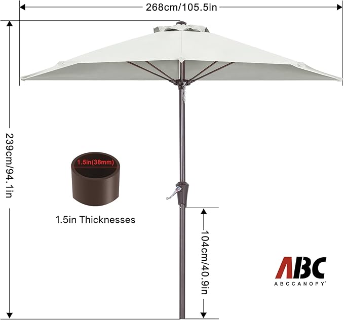 ABCCANOPY Patio Umbrella 9FT - Outdoor Half Umbrellas for Patio, Backyard, Garden, Deck (Light Beige)
