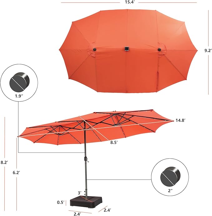 Giantex Large Outdoor Umbrella Double-Sided, 48 Solar Lights, Auto-Charging Solar Panel, Extra Large Patio Umbrella with Base and Crank, Outdoor Market Umbrellas for Poolside Garden