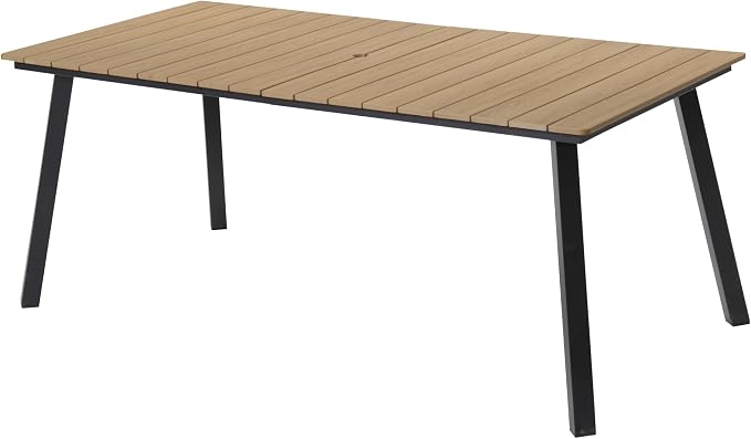 70" Steel Elegant and Stylish Kitchen Dining Table, Simple and Practical Dining Table, Mid-Century Style Outdoors Coffee Tables with Umbrella Hole for Patio, Garden, Poolside , Bronze,Earthy Yellow