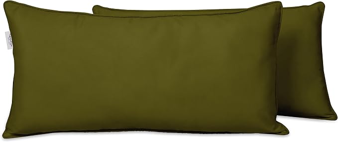Indoor/Outdoor Polyester Fabric Lumbar Pillow Cover, All-Weather Waterproof Rectangular Cushion Case for Patio Furniture, 12 x 18 Set of 2 -Olive Green