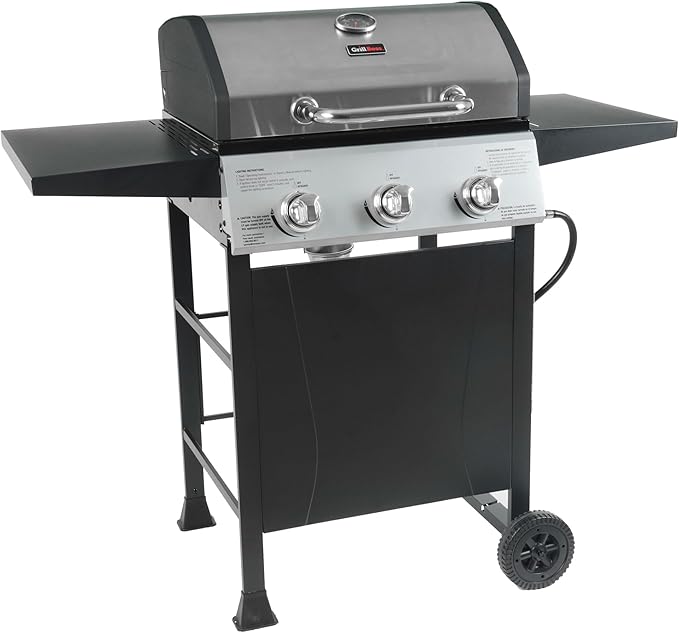 Grill Boss 3 Burner Propane Gas Grill, Portable BBQ w/Lid, Wheels & Side Shelves, Black - Grilling Accessories and Equipment for Camping, Tailgating, Outdoor Barbecue and Cooking