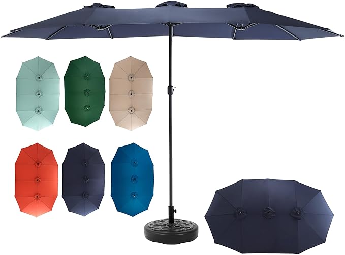 15ft Umbrella Outdoor Patio - Double-Sided Large Market Rectangle Umbrellas with Crank Handle for Patio Garden Yard Pool (No Base)