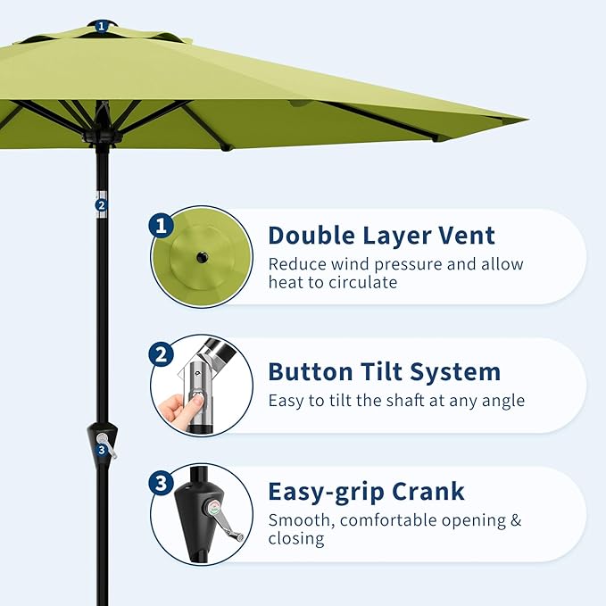 GarveeLife 10FT Umbrella Outdoor Patio, Table Umbrella with Push Button Tilt and Crank, 8 Sturdy Ribs Waterproof UV Protection for Garden, Pool, Deck, Backyard, Market (Fruit Green)