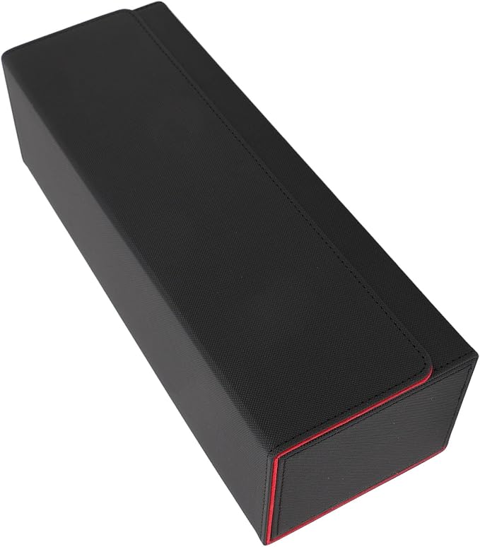 Alomejor PU Leather Card Storage Box, Large Capacity Magnetic Closure Deck for 400+ Cards with Felt Lining, Elegant Design for Tarot and Game Cards (Black Red)