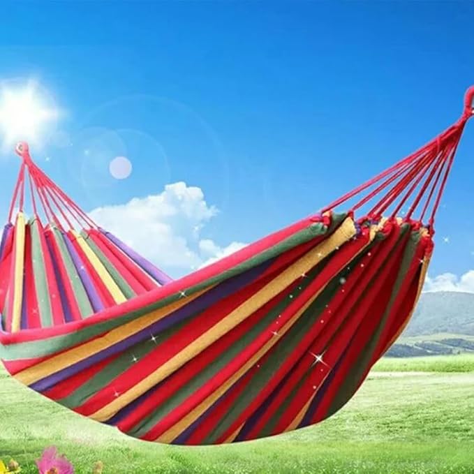 BESPORTBLE Double Canvas Camping Hammock for Two with Thickened 280x150cm Red Fabric, Outdoor Swing Sleeping Bed with Two Bind Ropes and Carry Bag for Patio Backyard Camping
