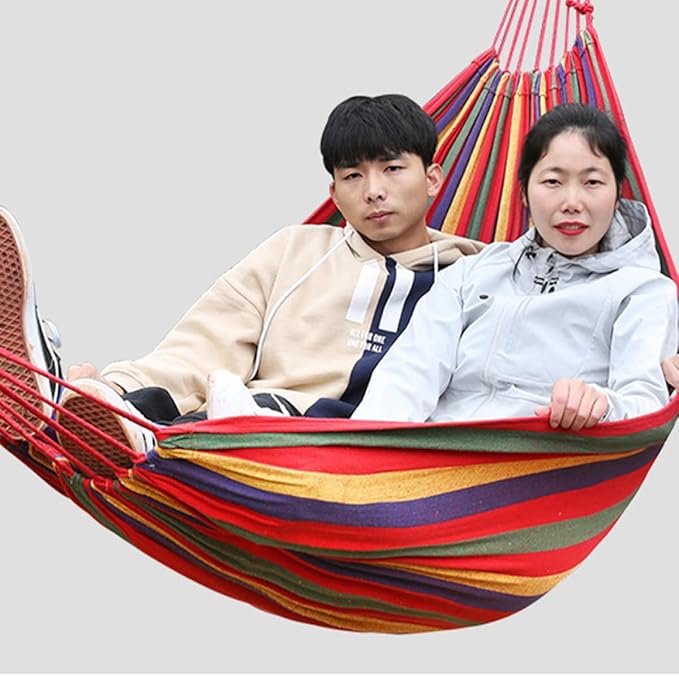 Toyvian Outdoor Canvas Hammock Swing Chair 200x80cm Rainbow Thickened Fabric for Camping Garden Patio Hanging Seat