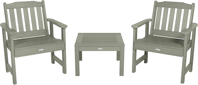 Highwood AD-KITCHGL2-EUC 2 Lehigh Garden Chairs with 1 Square Side Table 3-Piece Set, Eucalyptus