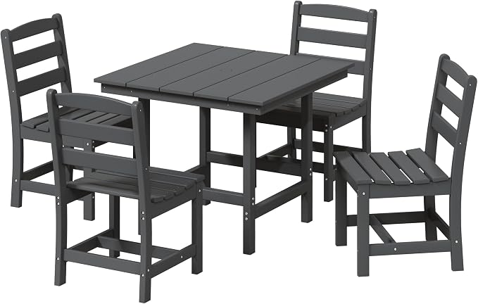 Costaelm Palms 5-Piece HDPE Outdoor Square Patio Dining Table Set with Armless Side Chairs, Gray