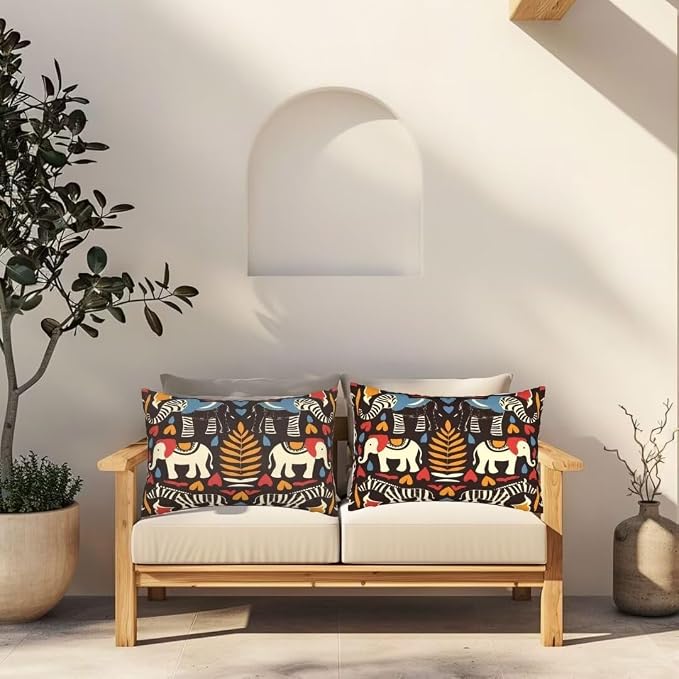 Outdoor Pillows Waterproof Set of 2 Outdoor Pillow Covers 16x24 Inch, Ethnic Throw Pillows African Pillow Covers, Garden Decorative Pillows Outdoor Pillows for Patio Furniture Car Home Decor -hs220