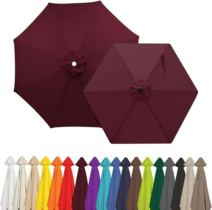Outdoor Umbrella Replacement Canopy, 6 Ribs 8 Ribs Patio Umbrella Replacement Top Cover, 6.6ft 9 ft 10ft 13ft Waterproof Umbrella Top Canopy Fabric Replacement Canvas(Burgundy,7.5FT 6-Ribs)