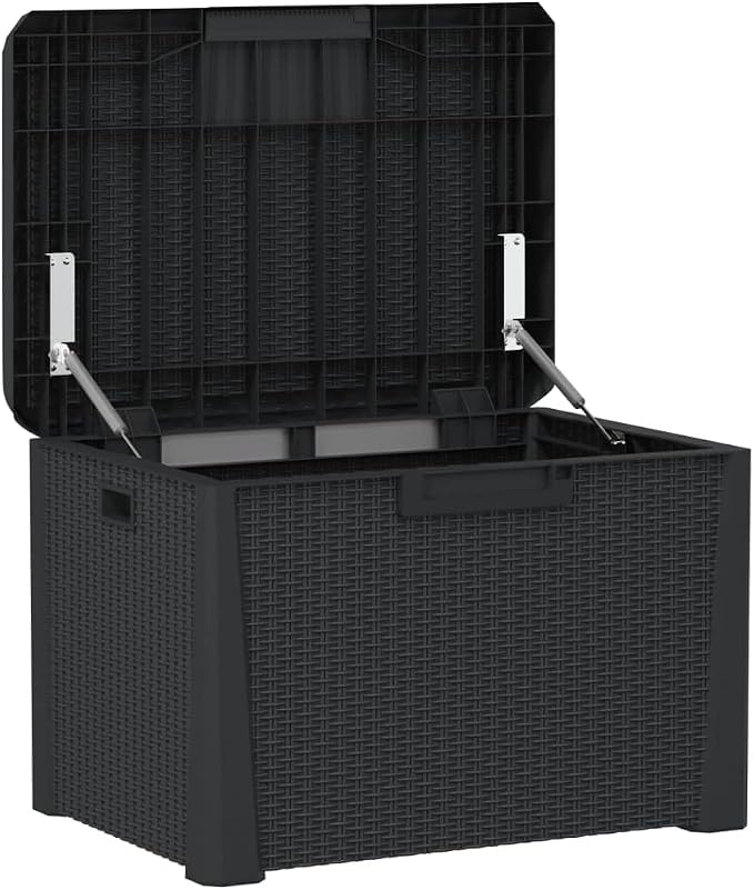 Anthracite Garden Storage Box with Rattan Finish 4 Pieces Outdoor Storage Container for Patio and Balcony Organization