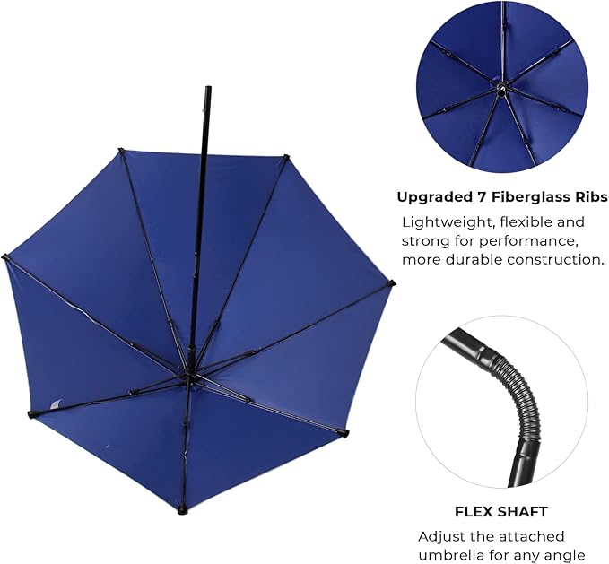 Prospo Adjustable Beach Umbrella with Universal Clamp, Portable UPF 50+ UV Protection Umbrella for Chair, Wheelchair, Golf Cart, Stroller, Bleacher, Patio