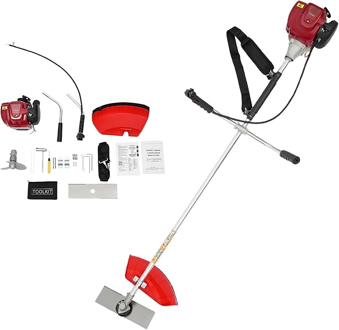 4-Stroke Gas Powered Brush Cutter, 35.8CC 1050W 2 in 1 Engine Powered Grass Trimmer Multi-Functional Trimming Tool Gas Powered Weed Wacker with Goggles for Agriculture Forestry (35.8CC,1050W)