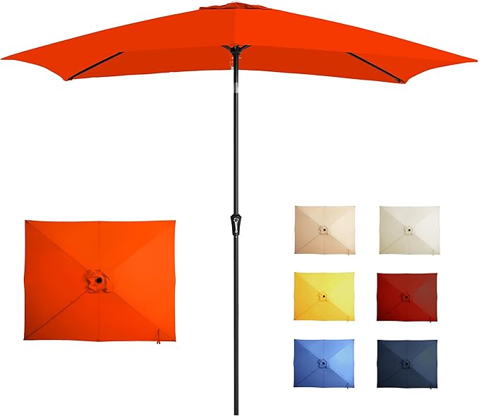 6.5x10FT Rectangular Patio Umbrella with Push Button Tilt & Crank Lift for Garden,UV Protection Outdoor Umbrella for Deck,Pool and Yard,Orange
