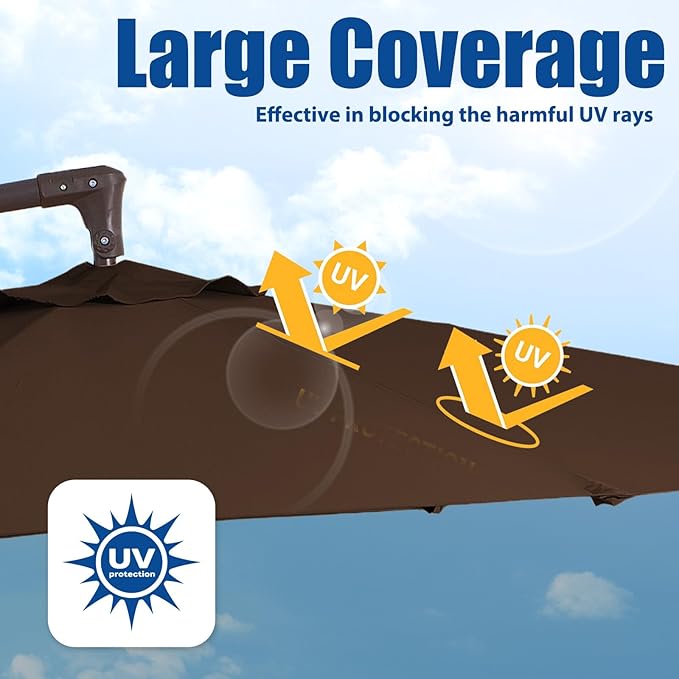 10FT Patio Umbrella, Outdoor Offset Cantilever Umbrella with Sturdy 8 Ribs, Easy Tilt Adjustment for Backyard Pool Garden,Brown