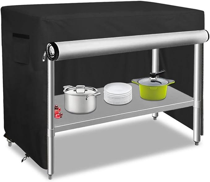 Bitubi 48 Inch Outdoor Prep Table Cover with Split Zipper, Waterproof Stainless Steel Prep & Work Table Cover for Patio Table - 48''L x 24''W x 35''H (Black)