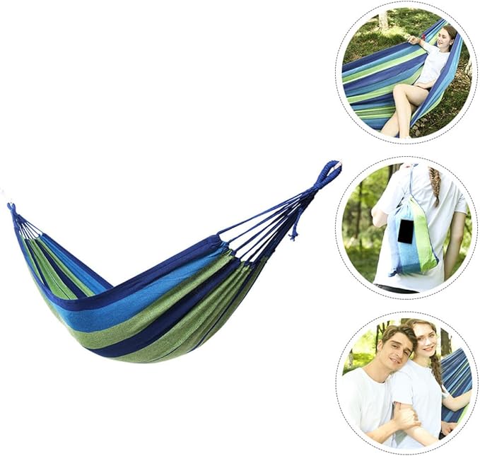 NUOBESTY Double Canvas Swing Hammock for Two, Outdoor Portable Camping Hiking Hammock, Widened Thickened Blue Material Suitable for Garden Patio and Travel