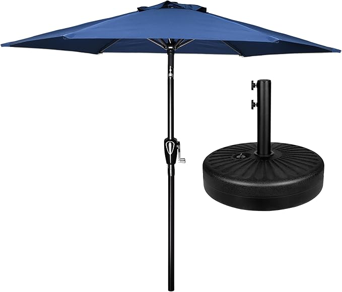 Simple Deluxe 7.5ft Patio Umbrella Outdoor Table Market Yard Umbrella with Round Umbrella Base Stand for Garden, Deck, Backyard, Pool, Blue