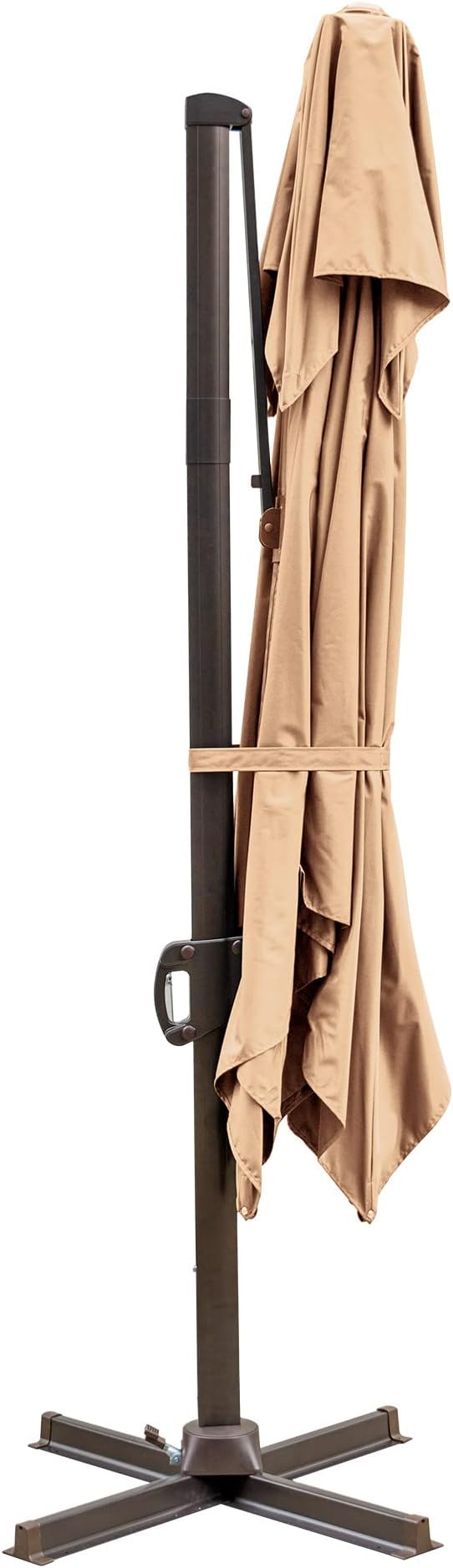 HomeRoots 10' Tan Polyester Square Tilt Cantilever Patio Umbrella with Stand