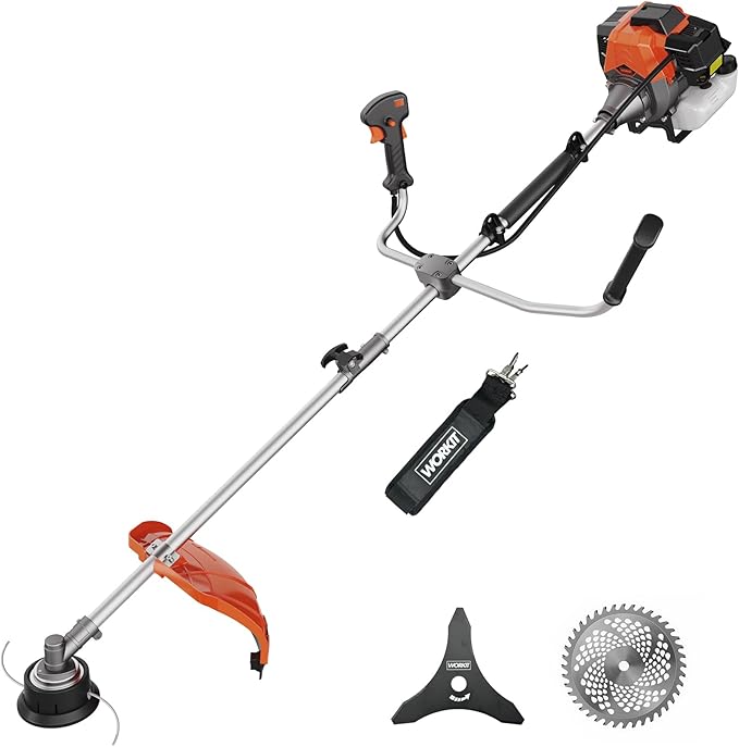 WORKIT 52CC Gas Weed Eater 3-in-1 String Trimmer/Edger/Brush Cutter, 18" Cutting Path, 0.095" Dual Line with Auto Feed, Includes 3T & 40T Blades for Heavy-Duty Lawn Care